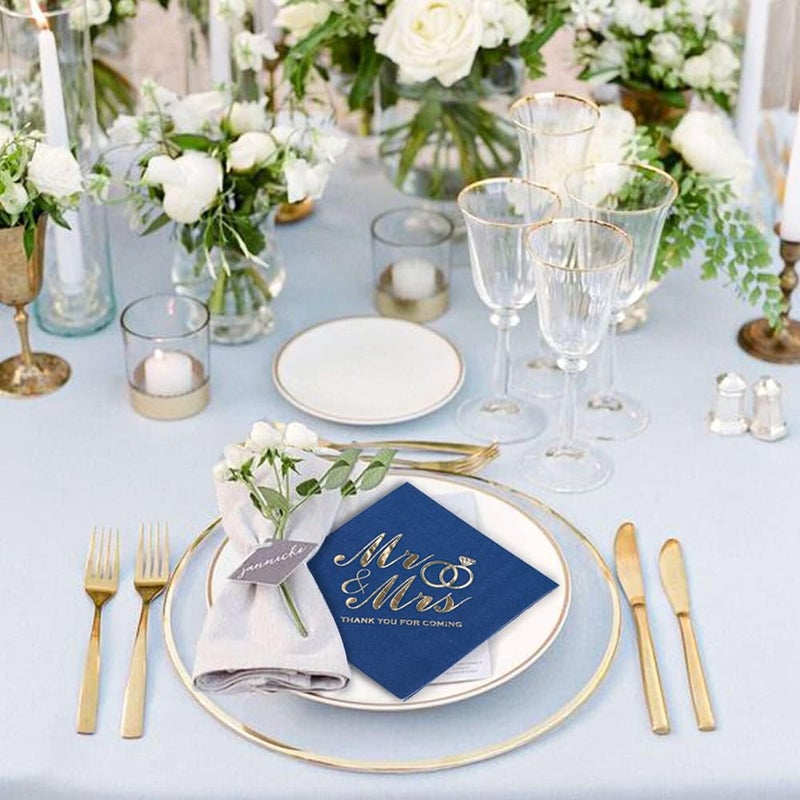 LiveBe 100 Pack of Paper Cocktail Napkins with Gold design，Formal Dinner, Anniversary, Wedding Napkins for Tables, Guestrooms, Restrooms(5 x 5 in，3-ply) (Light blue) - Image 5
